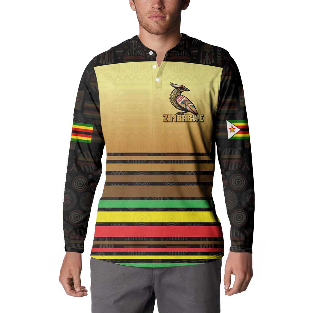 Zimbabwe Pride Button Sweatshirt Zimbabwean Bird, Tribal Patterns and Pan-African Colors