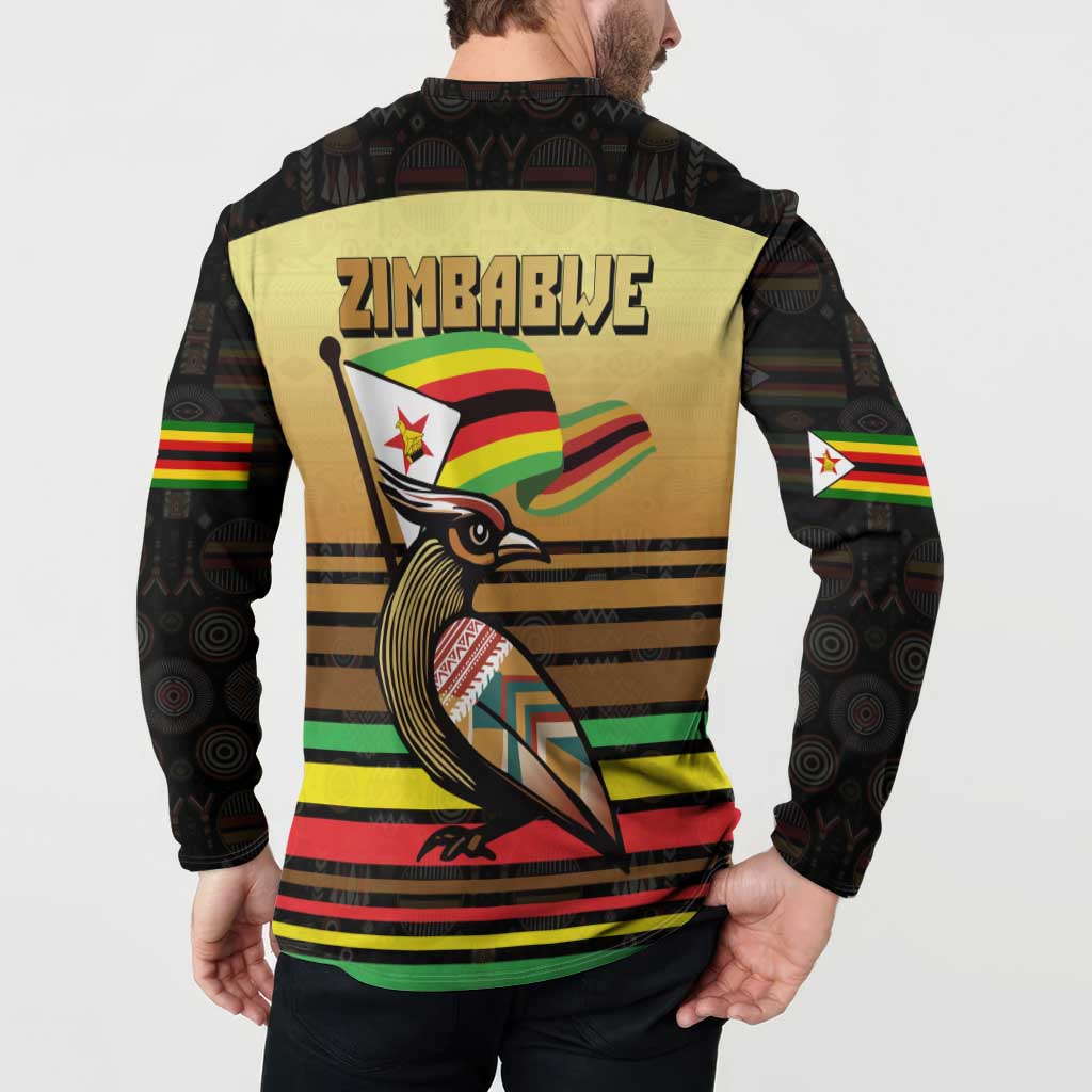 Zimbabwe Pride Button Sweatshirt Zimbabwean Bird, Tribal Patterns and Pan-African Colors