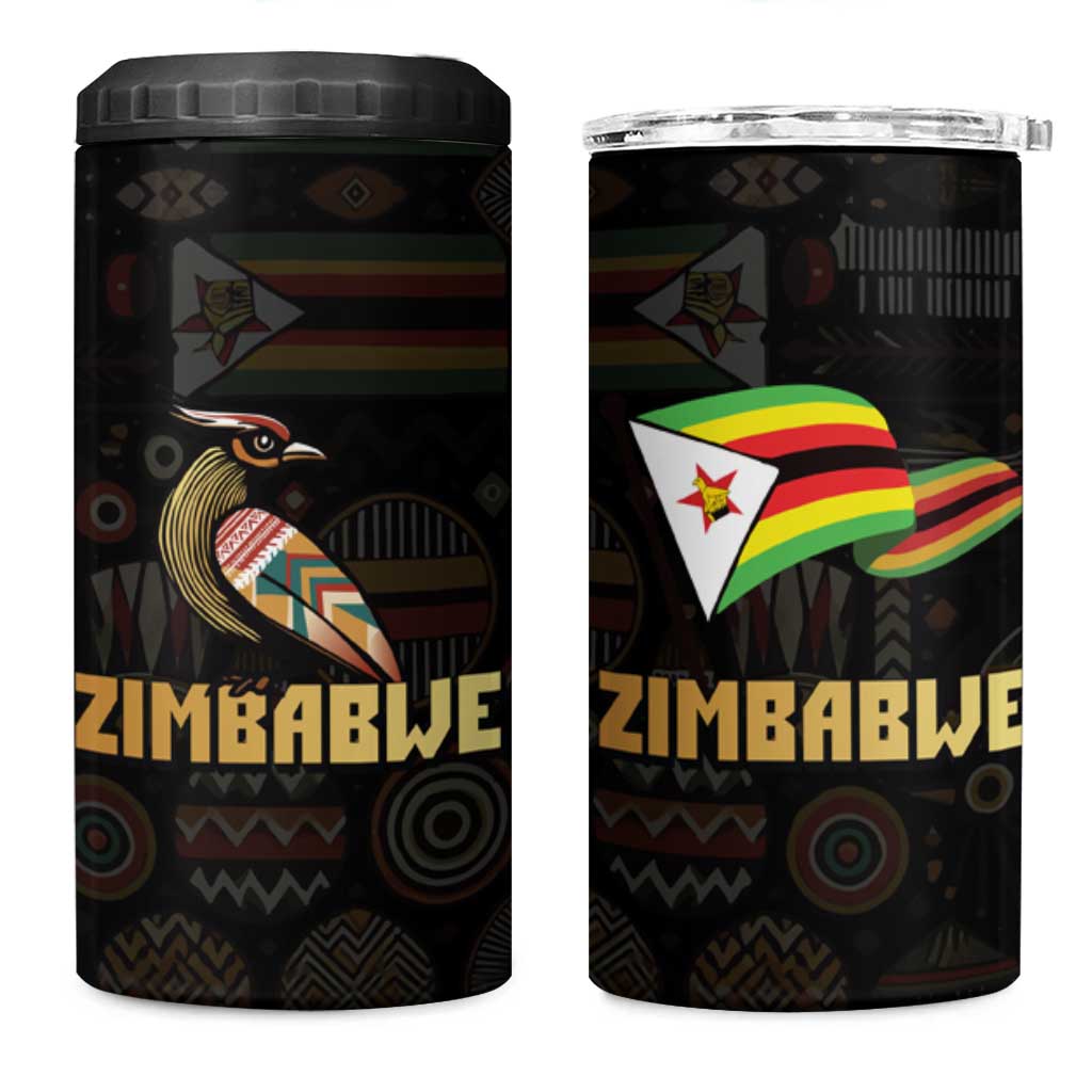 Zimbabwe Pride 4 in 1 Can Cooler Tumbler Zimbabwean Bird, Tribal Patterns and Pan-African Colors