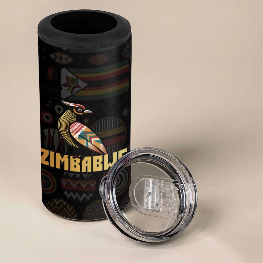 Zimbabwe Pride 4 in 1 Can Cooler Tumbler Zimbabwean Bird, Tribal Patterns and Pan-African Colors