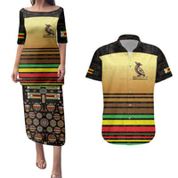 Zimbabwe Pride Couples Matching Puletasi and Hawaiian Shirt Zimbabwean Bird, Tribal Patterns and Pan-African Colors