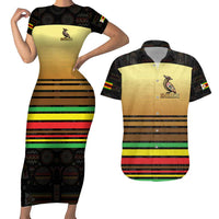 Zimbabwe Pride Couples Matching Short Sleeve Bodycon Dress and Hawaiian Shirt Zimbabwean Bird, Tribal Patterns and Pan-African Colors