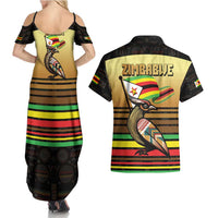 Zimbabwe Pride Couples Matching Summer Maxi Dress and Hawaiian Shirt Zimbabwean Bird, Tribal Patterns and Pan-African Colors