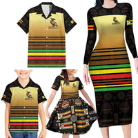 Zimbabwe Pride Family Matching Long Sleeve Bodycon Dress and Hawaiian Shirt Zimbabwean Bird, Tribal Patterns and Pan-African Colors