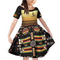 Zimbabwe Pride Family Matching Off Shoulder Short Dress and Hawaiian Shirt Zimbabwean Bird, Tribal Patterns and Pan-African Colors