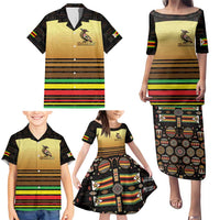 Zimbabwe Pride Family Matching Puletasi and Hawaiian Shirt Zimbabwean Bird, Tribal Patterns and Pan-African Colors