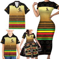 Zimbabwe Pride Family Matching Short Sleeve Bodycon Dress and Hawaiian Shirt Zimbabwean Bird, Tribal Patterns and Pan-African Colors