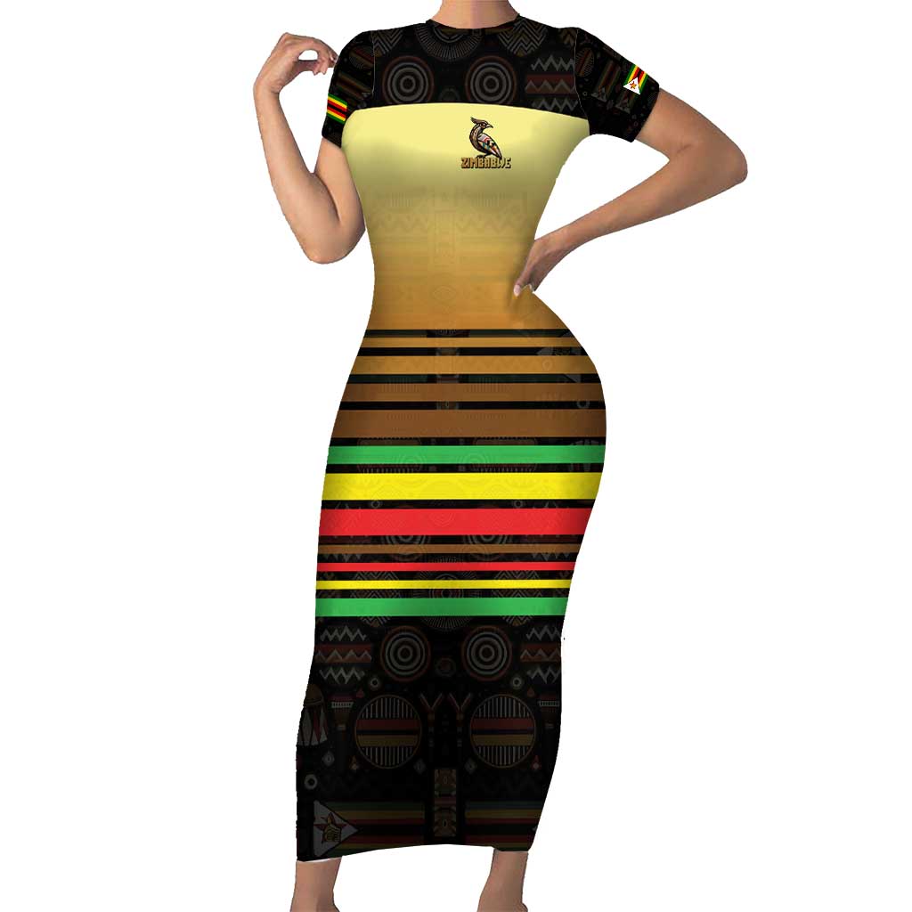 Zimbabwe Pride Family Matching Short Sleeve Bodycon Dress and Hawaiian Shirt Zimbabwean Bird, Tribal Patterns and Pan-African Colors