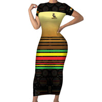 Zimbabwe Pride Family Matching Short Sleeve Bodycon Dress and Hawaiian Shirt Zimbabwean Bird, Tribal Patterns and Pan-African Colors