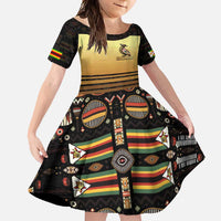 Zimbabwe Pride Family Matching Tank Maxi Dress and Hawaiian Shirt Zimbabwean Bird, Tribal Patterns and Pan-African Colors