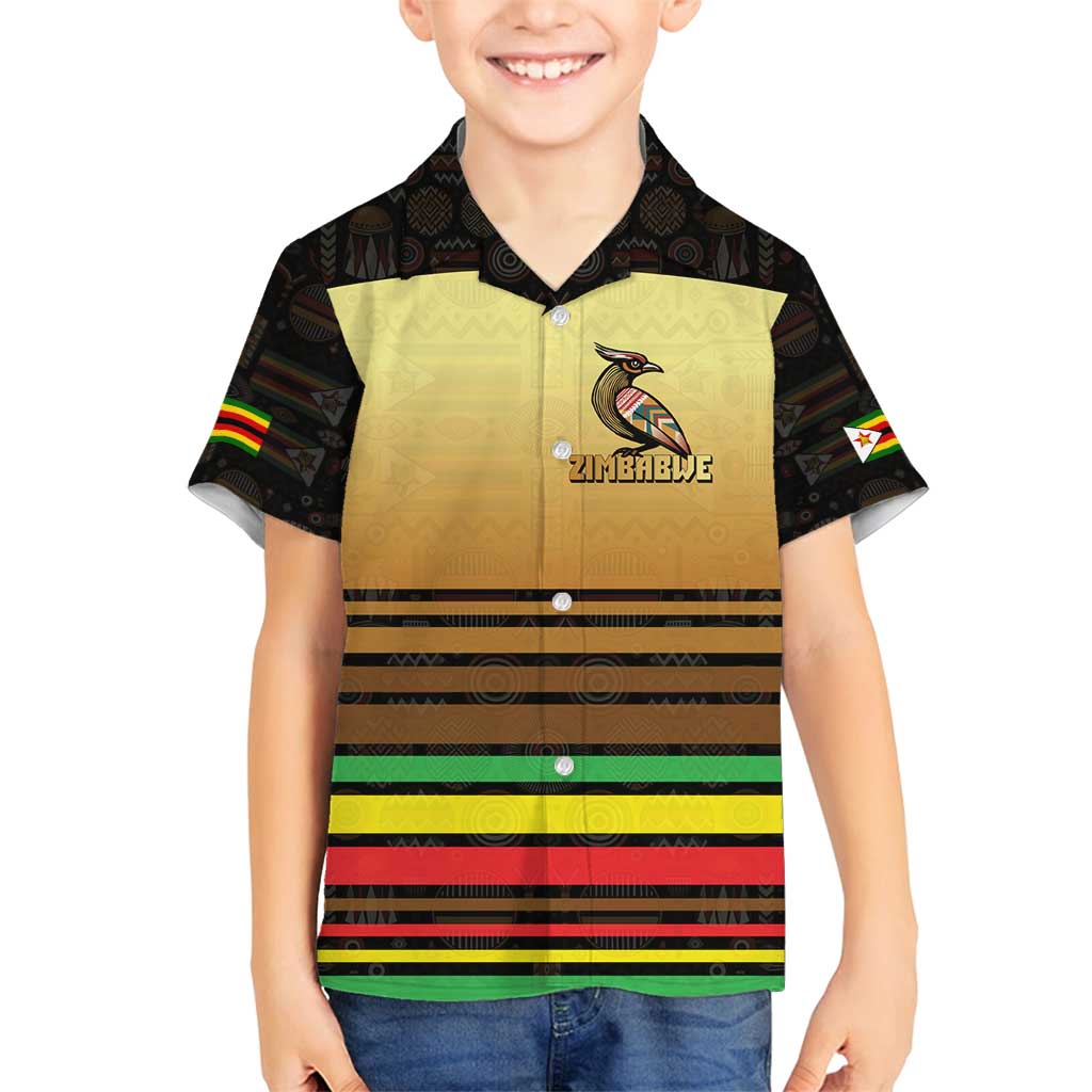 Zimbabwe Pride Family Matching Tank Maxi Dress and Hawaiian Shirt Zimbabwean Bird, Tribal Patterns and Pan-African Colors