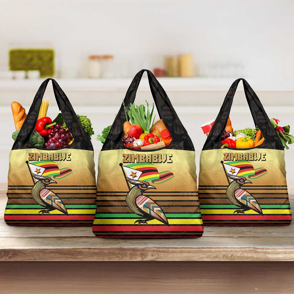 Zimbabwe Pride Grocery Bag Zimbabwean Bird, Tribal Patterns and Pan-African Colors
