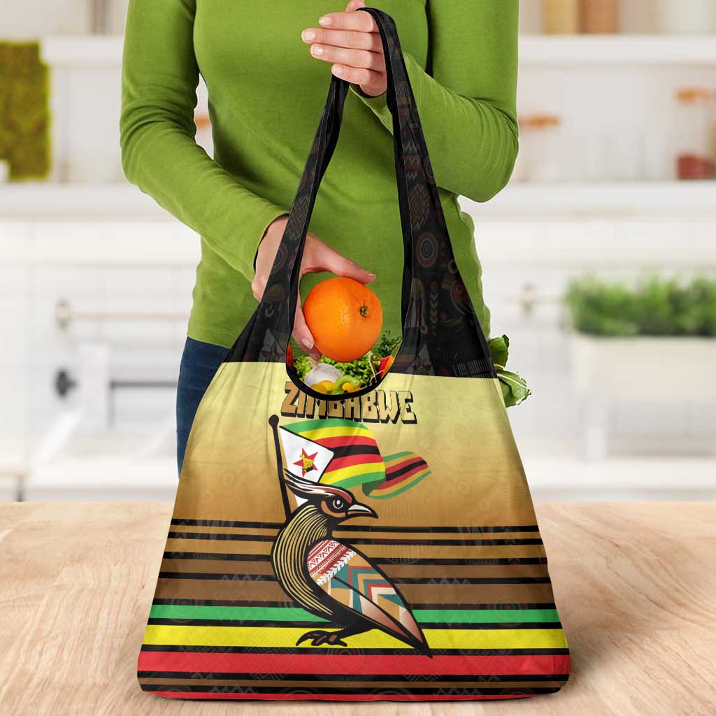 Zimbabwe Pride Grocery Bag Zimbabwean Bird, Tribal Patterns and Pan-African Colors