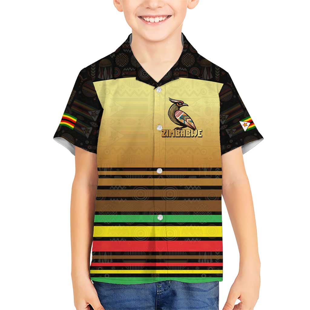 Zimbabwe Pride Kid Hawaiian Shirt Zimbabwean Bird, Tribal Patterns and Pan-African Colors