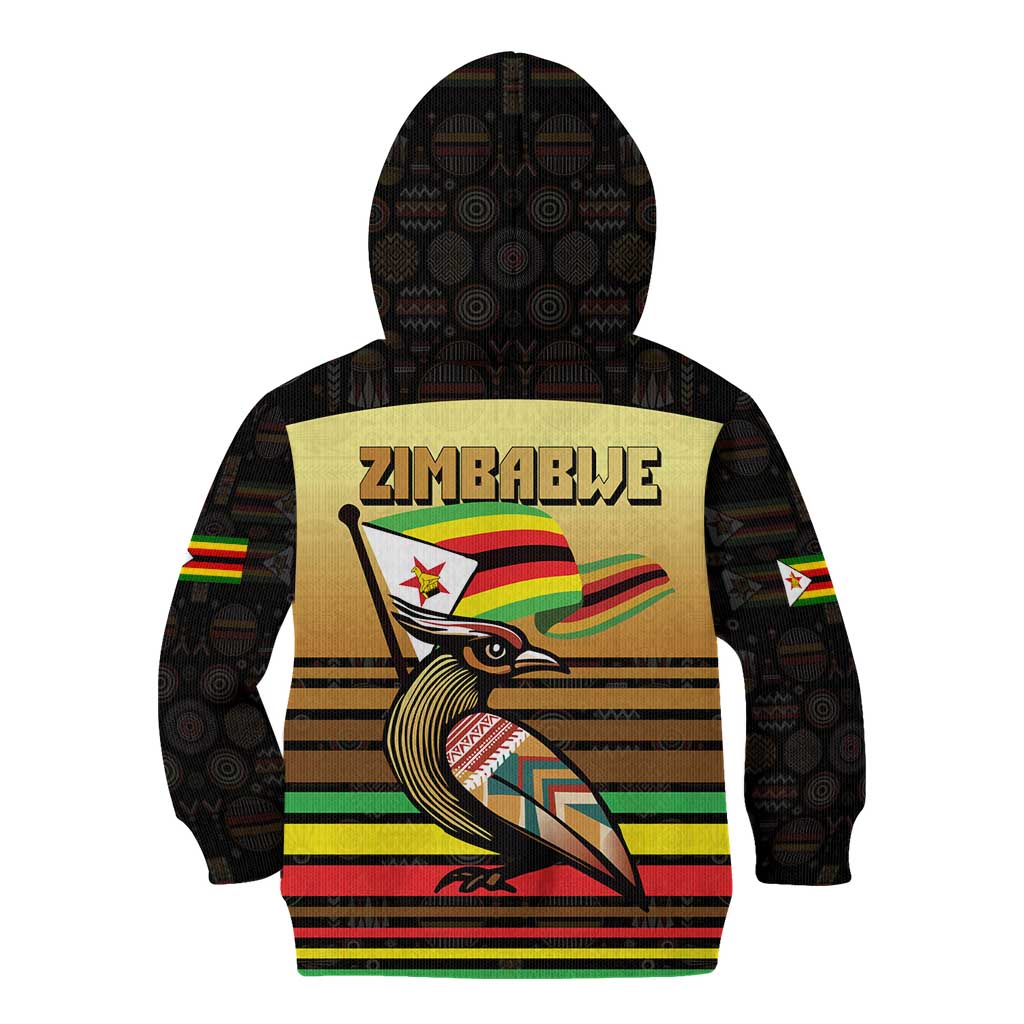Zimbabwe Pride Kid Hoodie Zimbabwean Bird, Tribal Patterns and Pan-African Colors