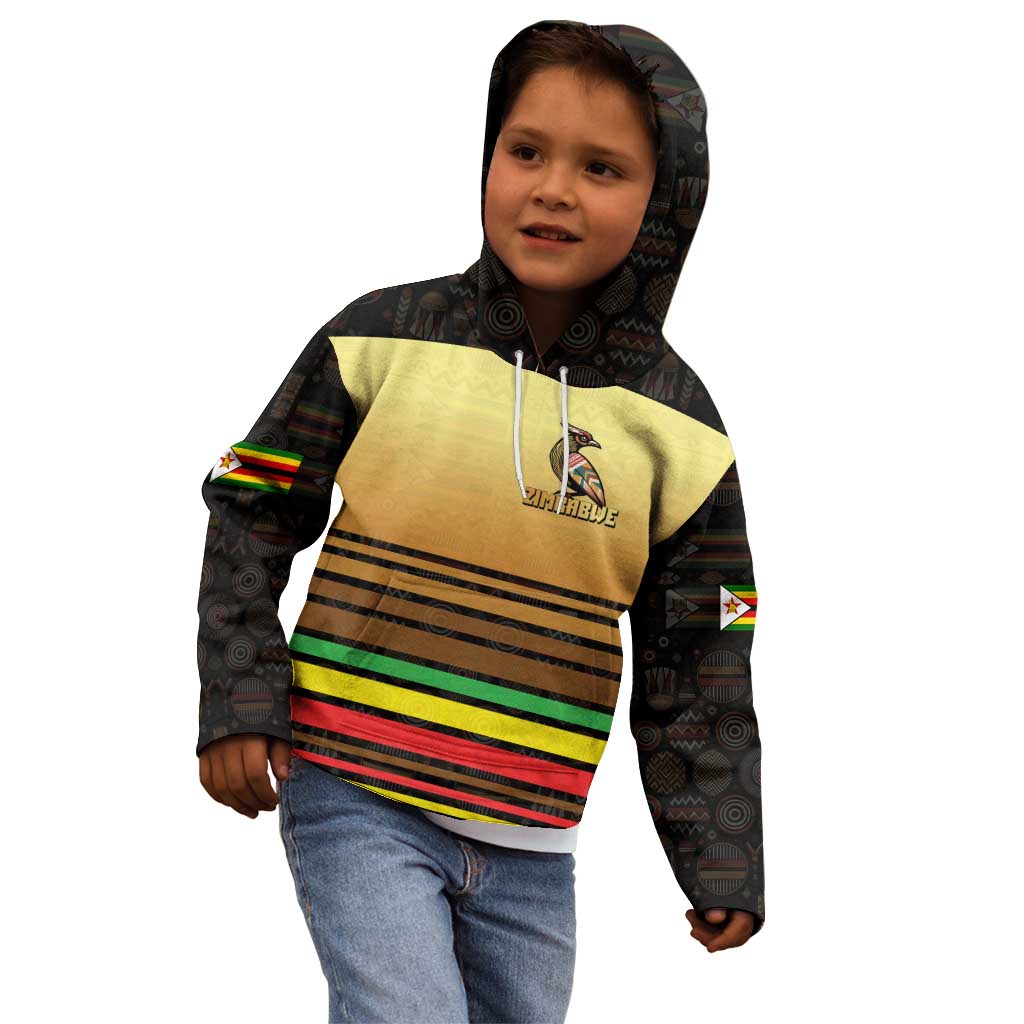 Zimbabwe Pride Kid Hoodie Zimbabwean Bird, Tribal Patterns and Pan-African Colors