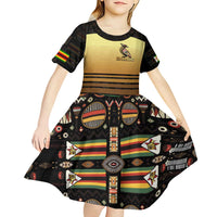 Zimbabwe Pride Kid Short Sleeve Dress Zimbabwean Bird, Tribal Patterns and Pan-African Colors