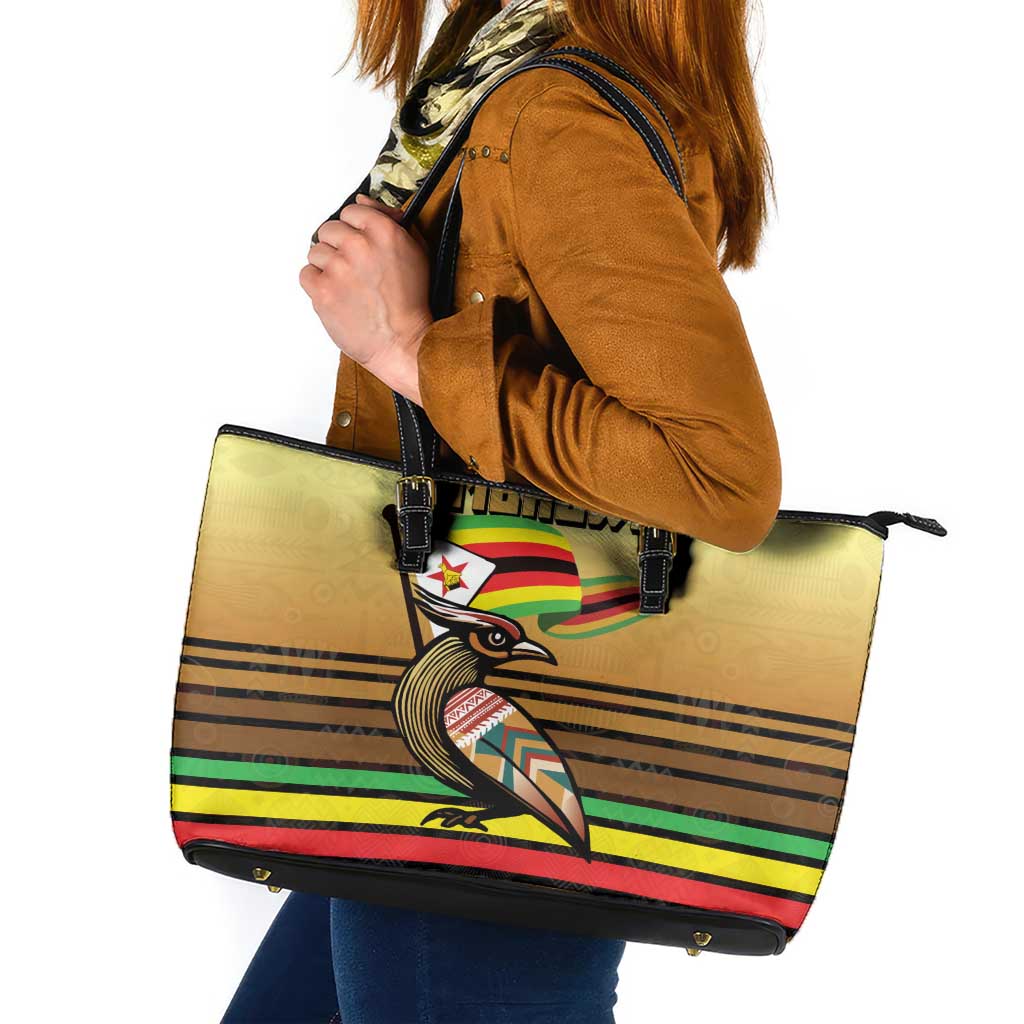 Zimbabwe Pride Leather Tote Bag Zimbabwean Bird, Tribal Patterns and Pan-African Colors