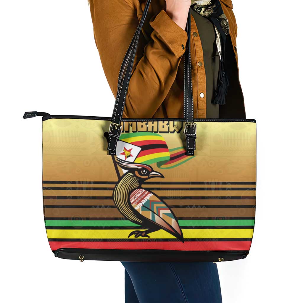Zimbabwe Pride Leather Tote Bag Zimbabwean Bird, Tribal Patterns and Pan-African Colors