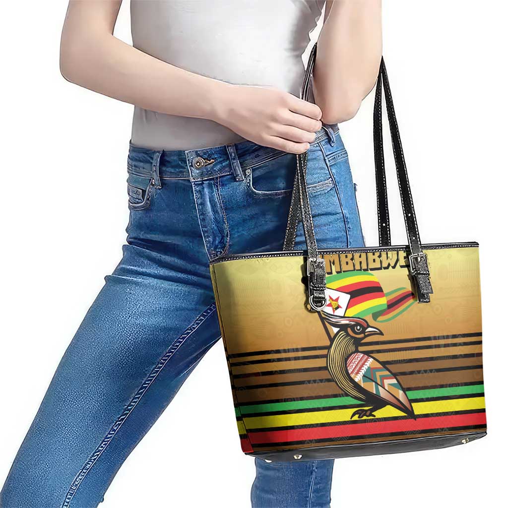 Zimbabwe Pride Leather Tote Bag Zimbabwean Bird, Tribal Patterns and Pan-African Colors