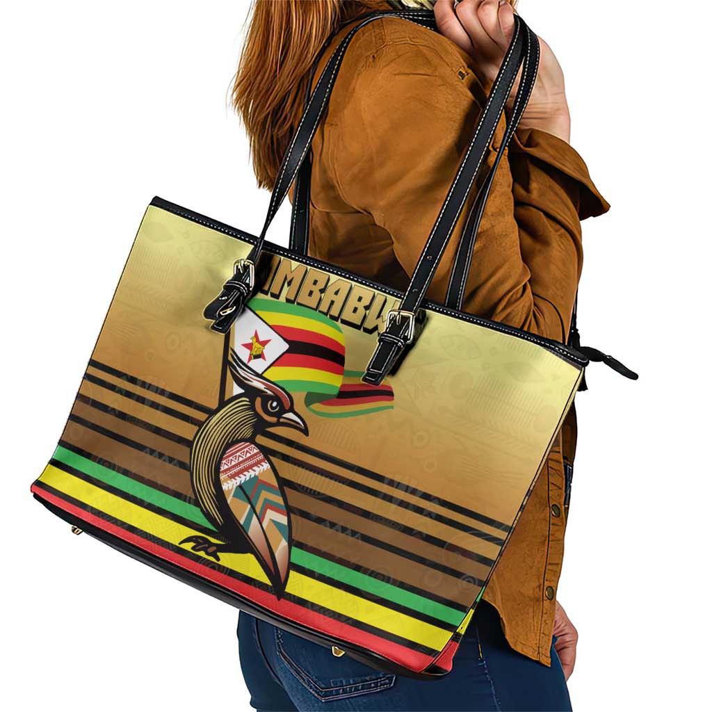 Zimbabwe Pride Leather Tote Bag Zimbabwean Bird, Tribal Patterns and Pan-African Colors
