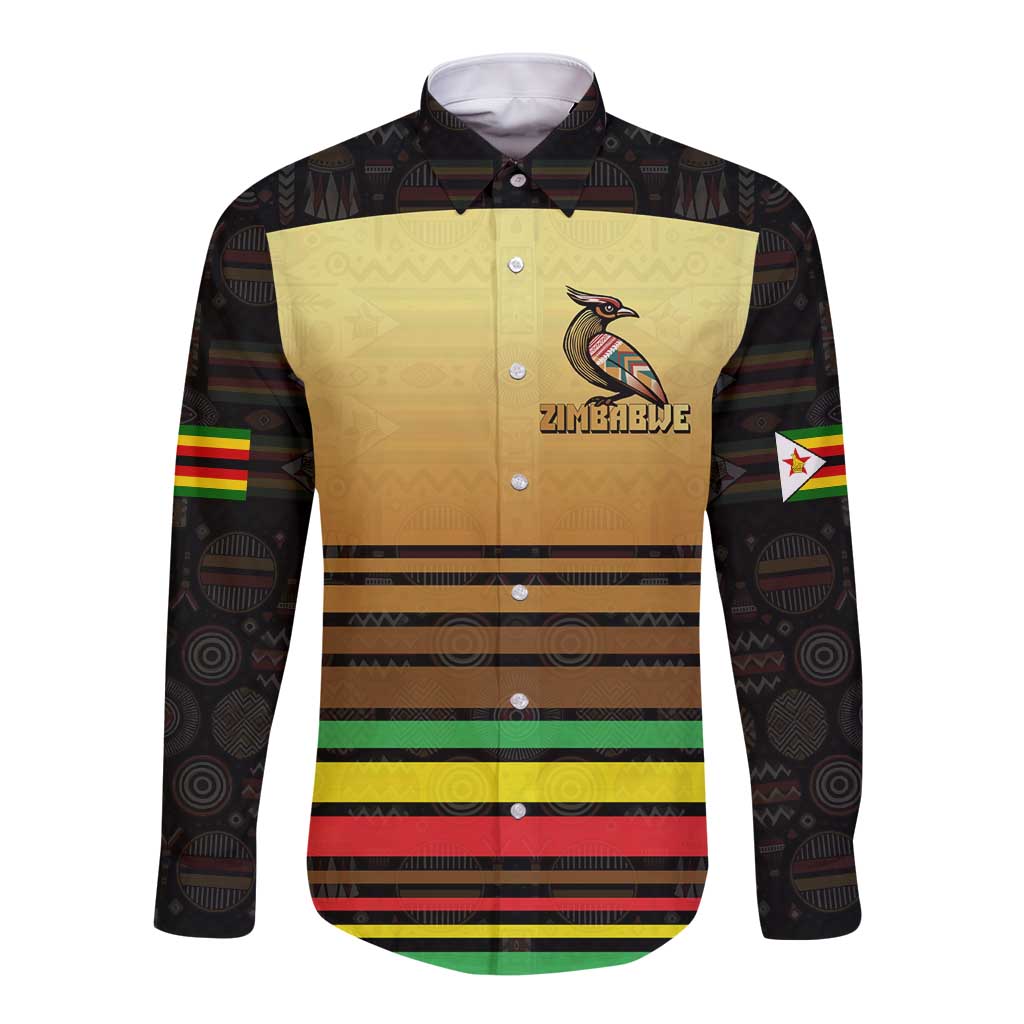 Zimbabwe Pride Long Sleeve Button Shirt Zimbabwean Bird, Tribal Patterns and Pan-African Colors