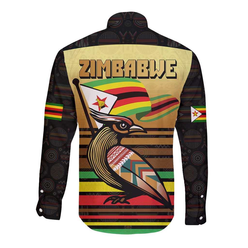 Zimbabwe Pride Long Sleeve Button Shirt Zimbabwean Bird, Tribal Patterns and Pan-African Colors