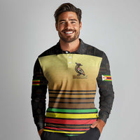 Zimbabwe Pride Long Sleeve Polo Shirt Zimbabwean Bird, Tribal Patterns and Pan-African Colors