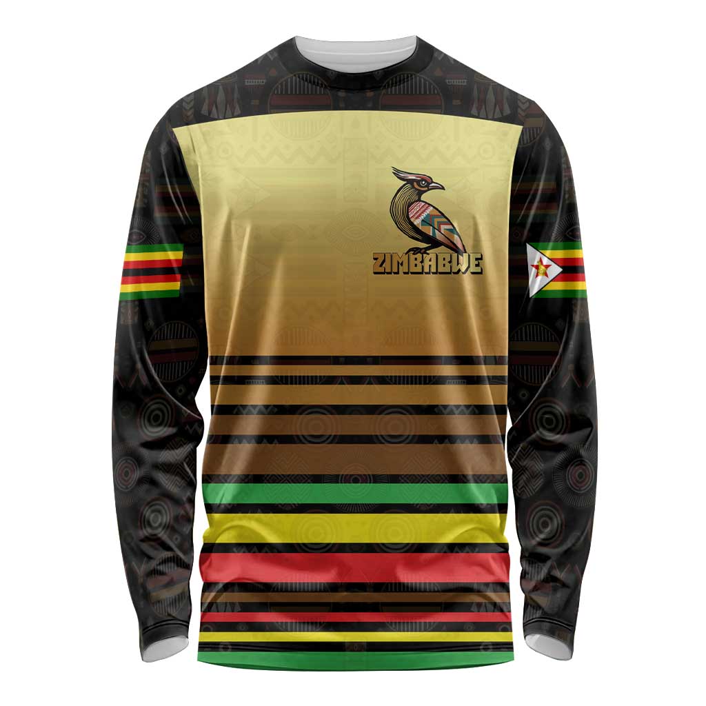 Zimbabwe Pride Long Sleeve Shirt Zimbabwean Bird, Tribal Patterns and Pan-African Colors