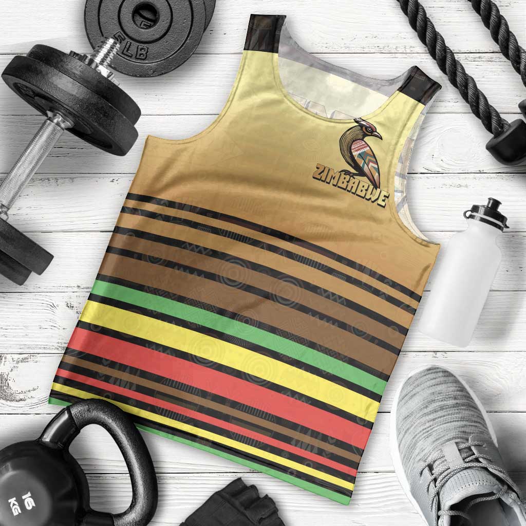 Zimbabwe Pride Men Tank Top Zimbabwean Bird, Tribal Patterns and Pan-African Colors
