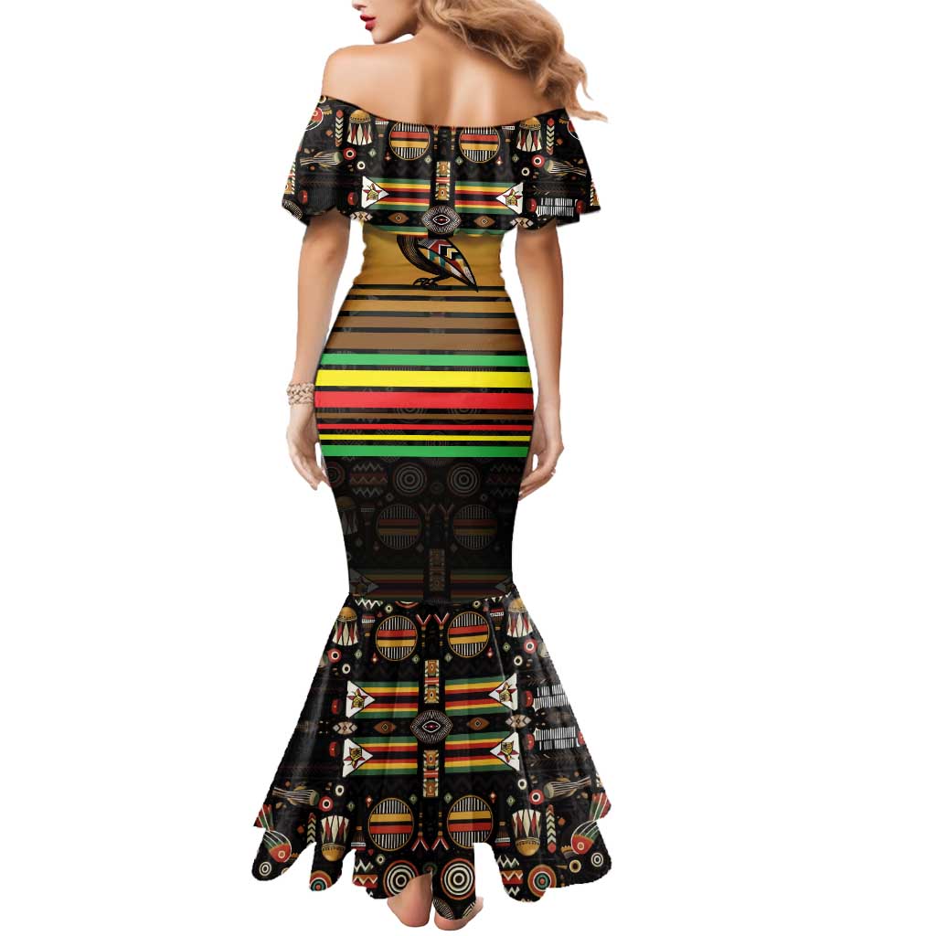 Zimbabwe Pride Mermaid Dress Zimbabwean Bird, Tribal Patterns and Pan-African Colors