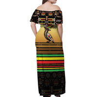 Zimbabwe Pride Off Shoulder Maxi Dress Zimbabwean Bird, Tribal Patterns and Pan-African Colors