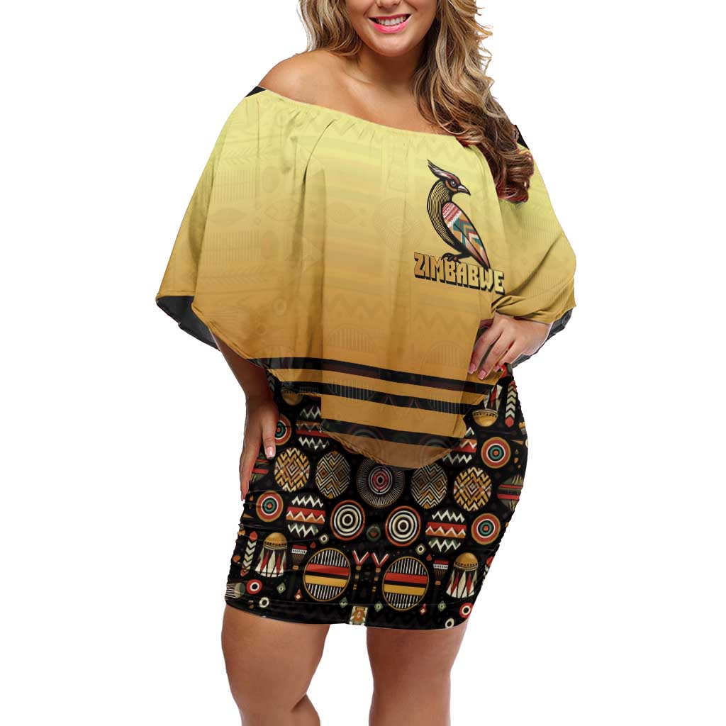 Zimbabwe Pride Off Shoulder Short Dress Zimbabwean Bird, Tribal Patterns and Pan-African Colors