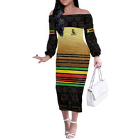 Zimbabwe Pride Off The Shoulder Long Sleeve Dress Zimbabwean Bird, Tribal Patterns and Pan-African Colors