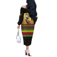 Zimbabwe Pride Off The Shoulder Long Sleeve Dress Zimbabwean Bird, Tribal Patterns and Pan-African Colors