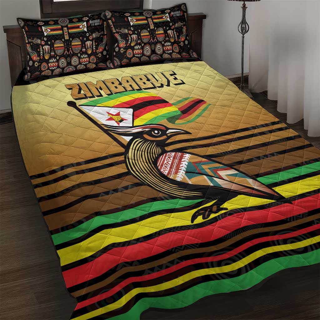 Zimbabwe Pride Quilt Bed Set Zimbabwean Bird, Tribal Patterns and Pan-African Colors