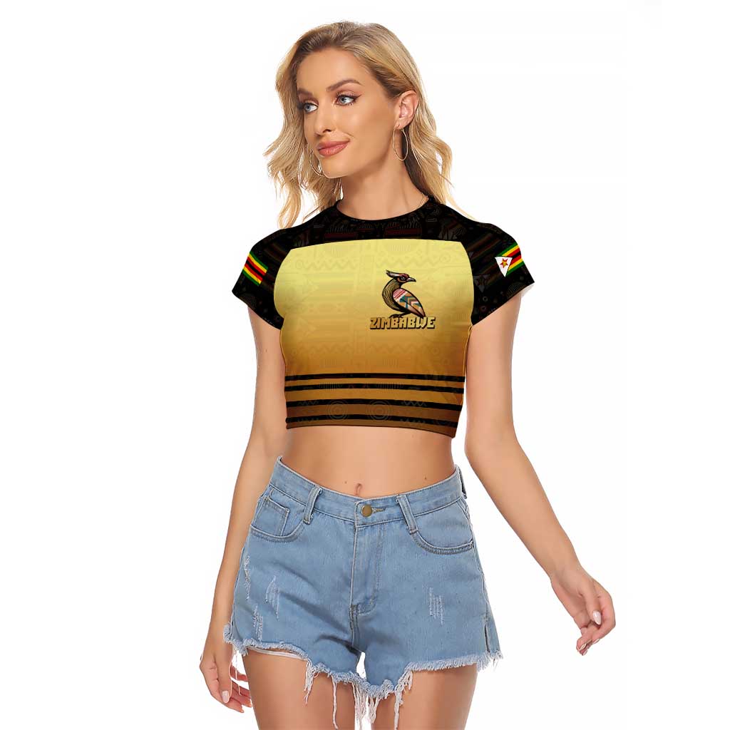 Zimbabwe Pride Raglan Cropped T Shirt Zimbabwean Bird, Tribal Patterns and Pan-African Colors