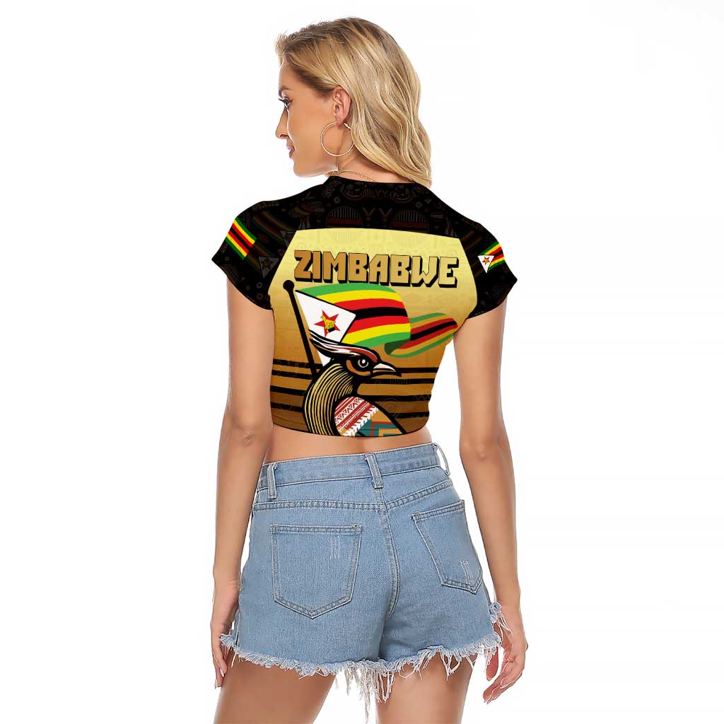 Zimbabwe Pride Raglan Cropped T Shirt Zimbabwean Bird, Tribal Patterns and Pan-African Colors
