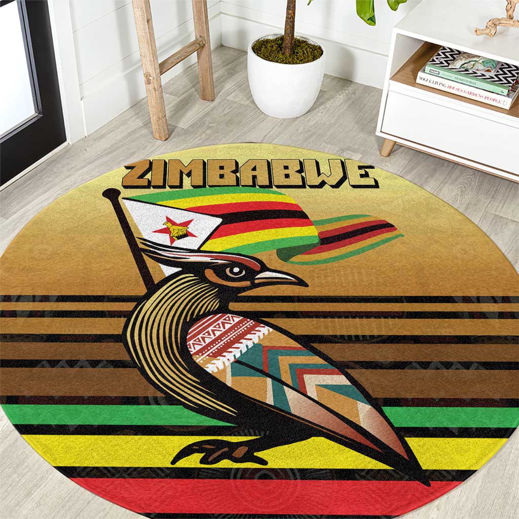 Zimbabwe Pride Round Carpet Zimbabwean Bird, Tribal Patterns and Pan-African Colors
