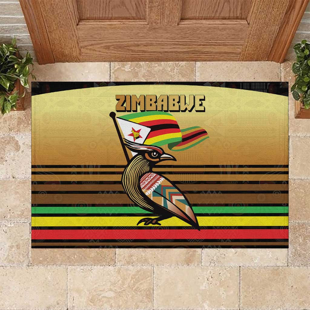 Zimbabwe Pride Rubber Doormat Zimbabwean Bird, Tribal Patterns and Pan-African Colors