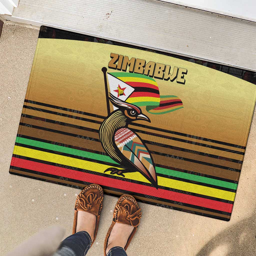 Zimbabwe Pride Rubber Doormat Zimbabwean Bird, Tribal Patterns and Pan-African Colors