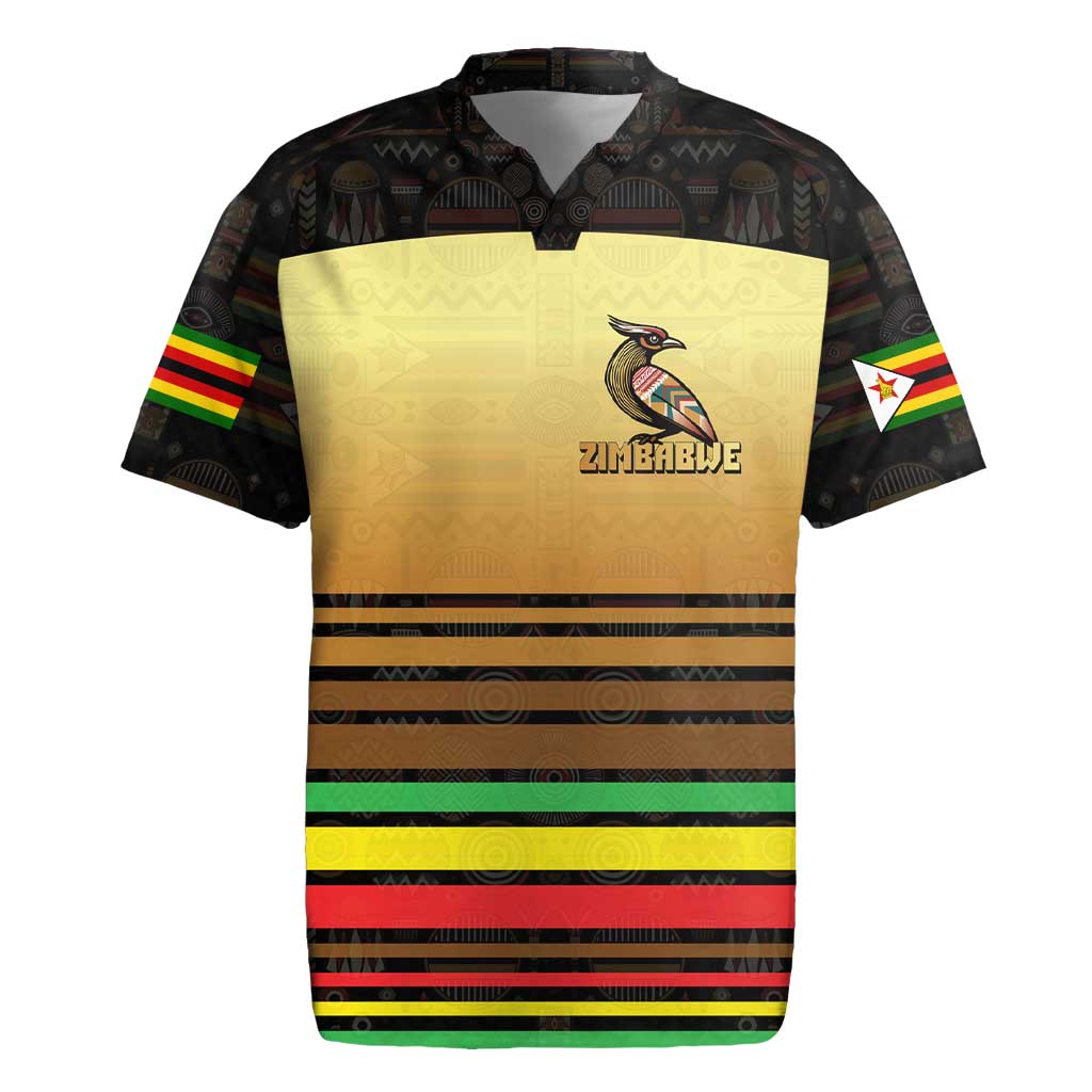 Zimbabwe Pride Rugby Jersey Zimbabwean Bird, Tribal Patterns and Pan-African Colors