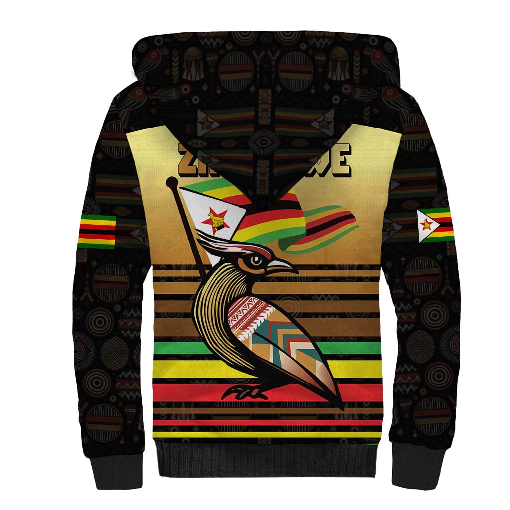 Zimbabwe Pride Sherpa Hoodie Zimbabwean Bird, Tribal Patterns and Pan-African Colors