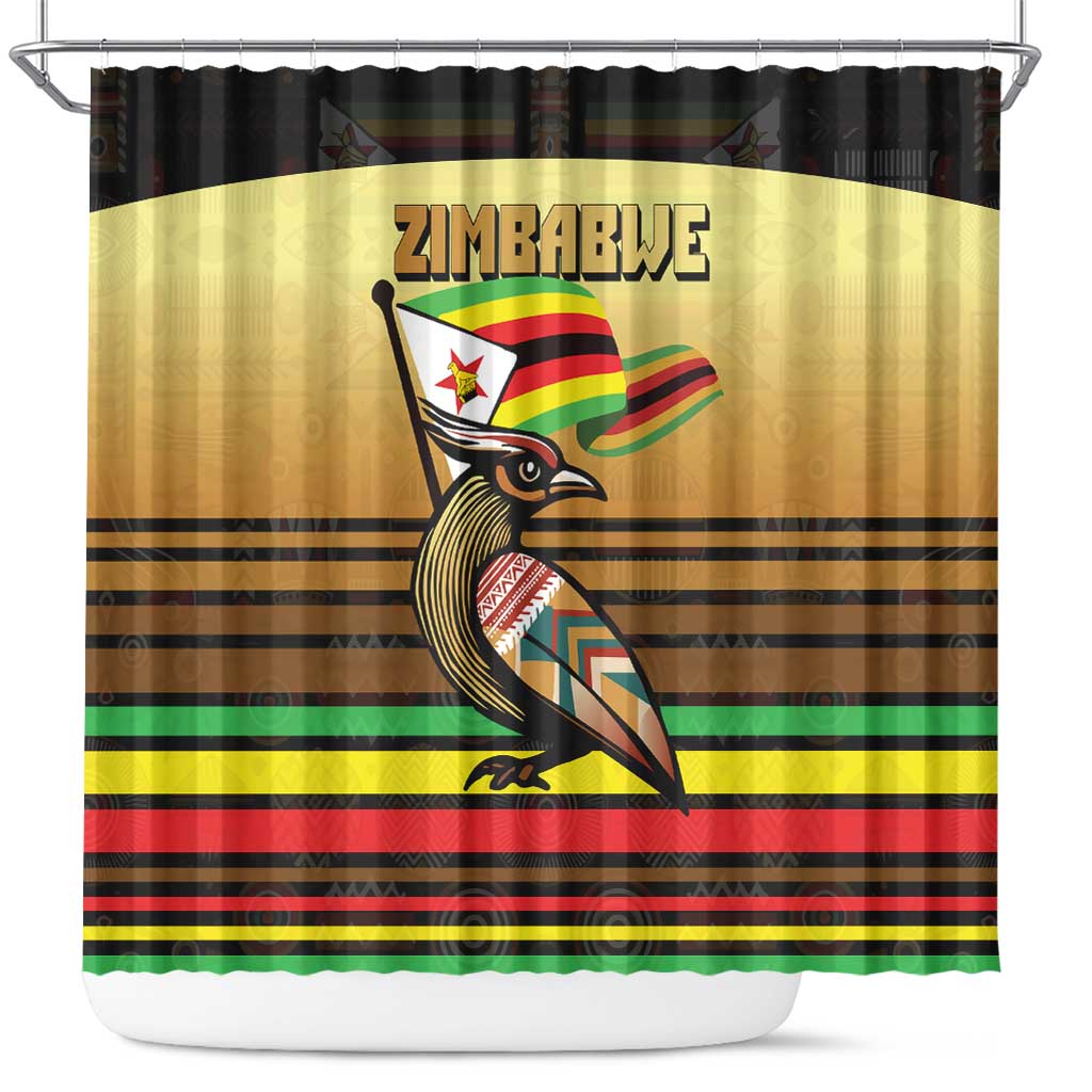 Zimbabwe Pride Shower Curtain Zimbabwean Bird, Tribal Patterns and Pan-African Colors