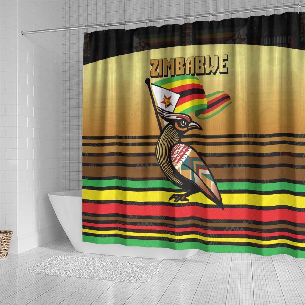 Zimbabwe Pride Shower Curtain Zimbabwean Bird, Tribal Patterns and Pan-African Colors