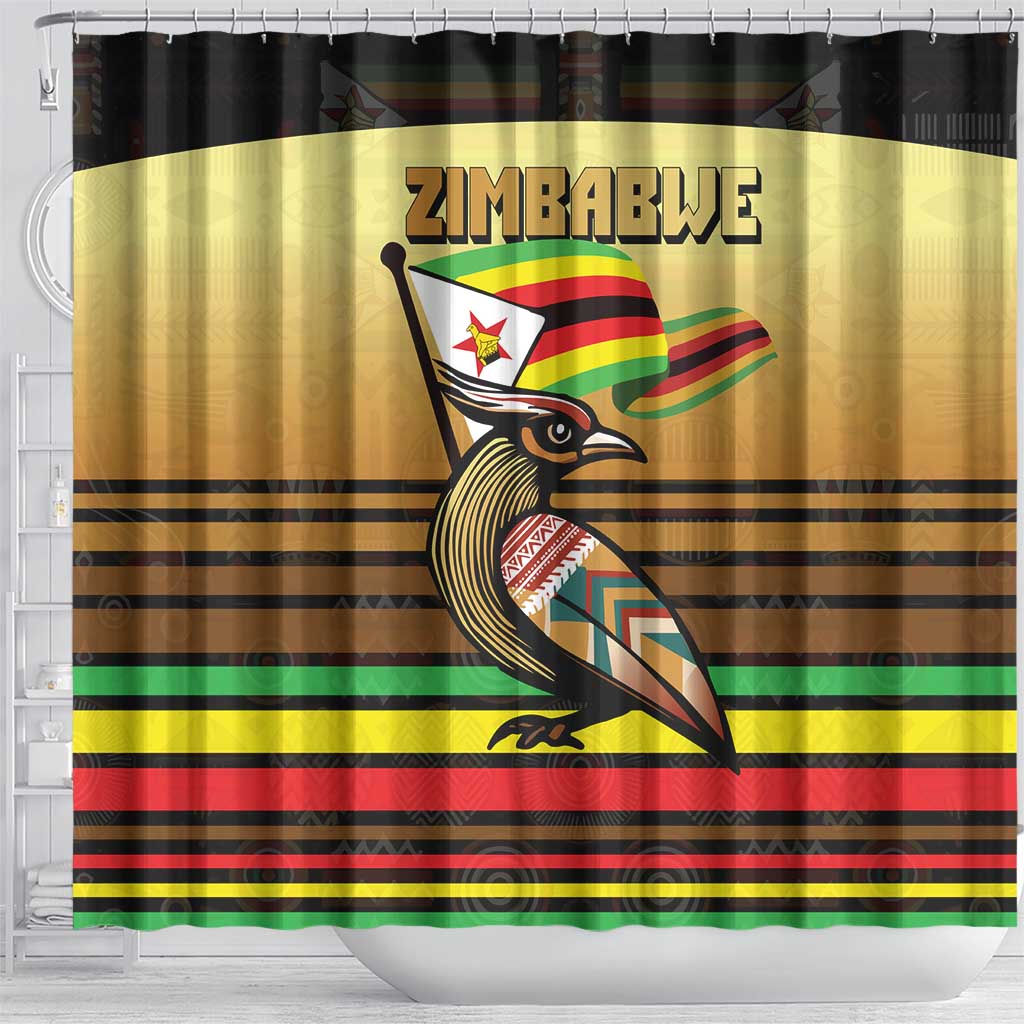 Zimbabwe Pride Shower Curtain Zimbabwean Bird, Tribal Patterns and Pan-African Colors