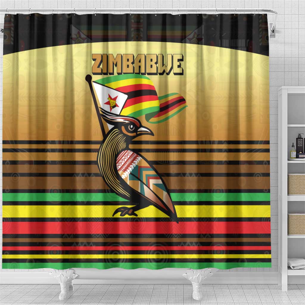 Zimbabwe Pride Shower Curtain Zimbabwean Bird, Tribal Patterns and Pan-African Colors
