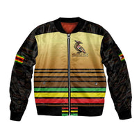 Zimbabwe Pride Sleeve Zip Bomber Jacket Zimbabwean Bird, Tribal Patterns and Pan-African Colors