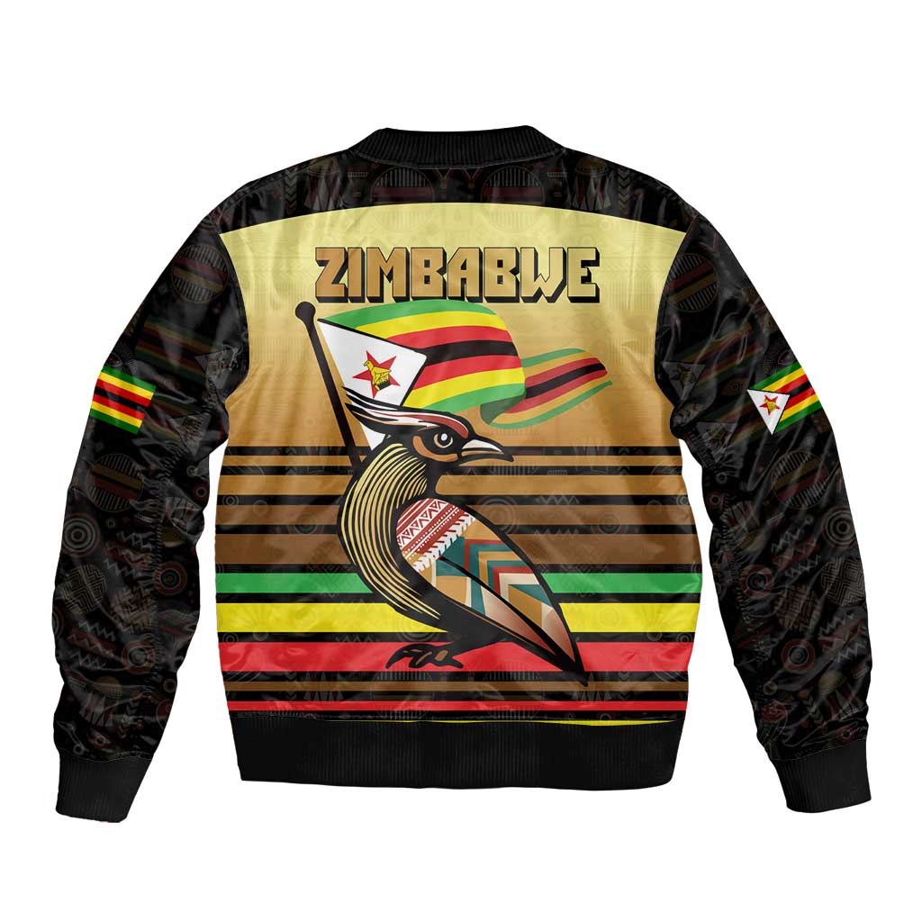 Zimbabwe Pride Sleeve Zip Bomber Jacket Zimbabwean Bird, Tribal Patterns and Pan-African Colors