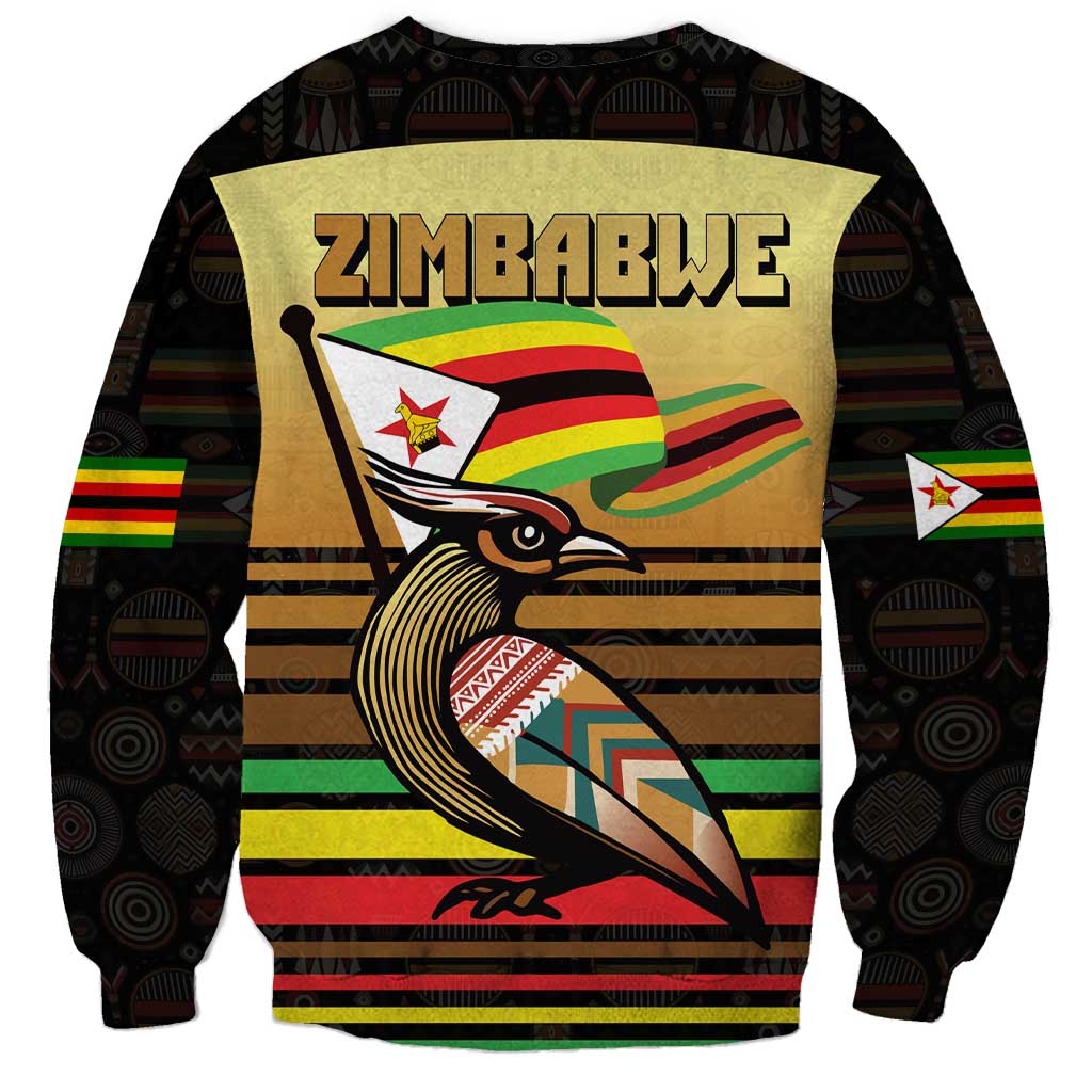 Zimbabwe Pride Sweatshirt Zimbabwean Bird, Tribal Patterns and Pan-African Colors